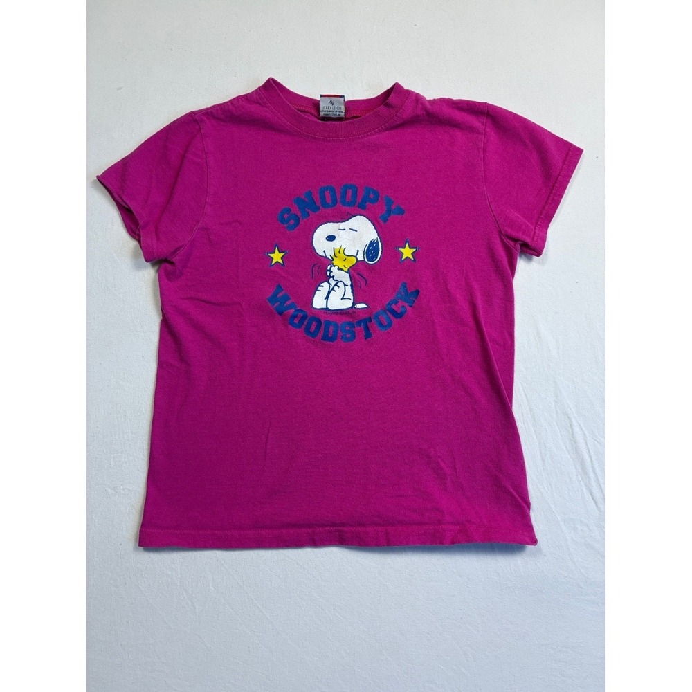 VTG Peanuts Kid's Girls Snoopy Woodstock Pink Graphic T Shirt Short Sleeve 10-12